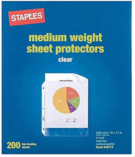 Top Loading 2.4 Mil Clear Sheet Protectors, 200 Count.