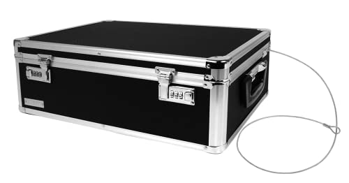 Vaultz Storage Lock Box – 6.5 x 23 x 13.5 Inch Lockable Dorm Storage Trunk with Combination Lock – Briefcase, Medicine Box, Lock Boxes for Personal Items, Cash, Laptop – Black/Silver
