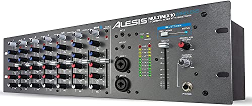 Alesis MultiMix 10 Wireless – 10-Channel Rackmount Audio Mixer With Bluetooth, 4 Jack / XLR High-Headroom Inputs, 2 Band EQ per Channel & Aux Sends