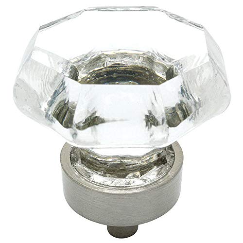 Cosmas 5268SN-C Satin Nickel Cabinet Hardware Knob with Clear Glass – 1-5/16″ Diameter – 20 Pack