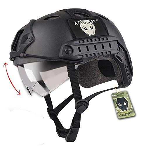 ATAIRSOFT PJ Type Tactical Multifunctional Fast Helmet with Visor Goggles Version Black