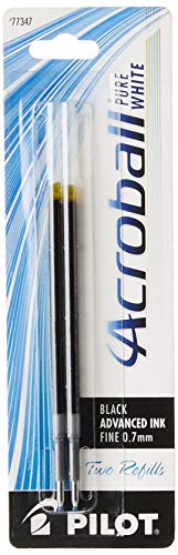 PILOT Acroball PureWhite Advanced Ink Refill For Retractable Pens, Fine Point, Black Ink, 2-Pack (77347)