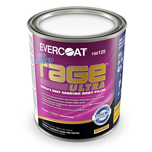 Evercoat Rage Ultra – Sanding Body Filler for Steel, Fiberglass, Aluminum and More – 128 Fl Oz