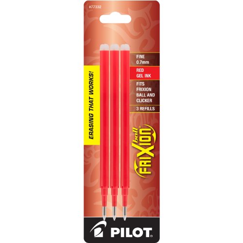 PILOT FriXion Gel Ink Refills for Erasable Pens, Fine Point, Red Ink, 3-Pack (77332)