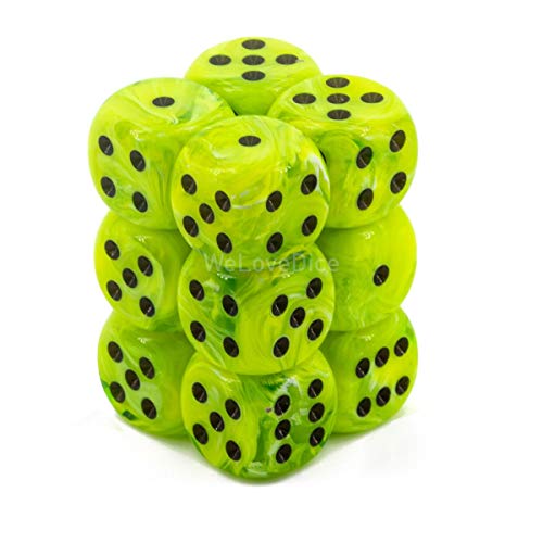 Chessex Dice D6 Sets: Vortex Bright Green with Black – 16Mm Six Sided Die (12) Block of Dice