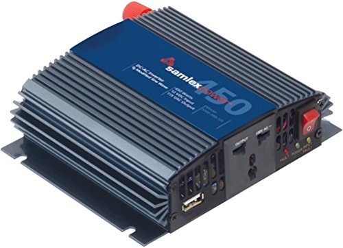 Samlex SAM-450-12E SAM Series Modified Sine Wave DC-AC Power Inverter, 12 Volt, 230VAC, 450W Continuous Output Power, 900W Peak Output Power, USB charging port