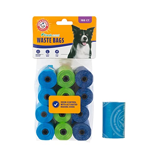 Arm & Hammer Easy-Tear Disposable Dog Poop Bag Refills, Fresh Scent Odor Control, Assorted Colors, 180 Dog Poop Bags 7 x 6.5 Inches