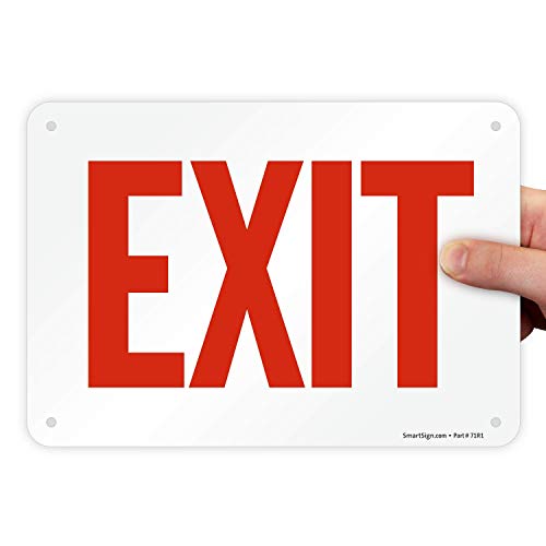 SmartSign Aluminum Sign, Legend “Exit”, 7″ high x 10″ wide, Red on White