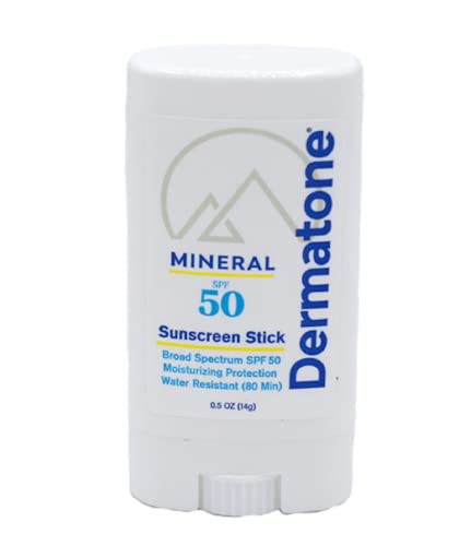 Dermatone Mineral Sunscreen Stick SPF 50, No Touch Sunscreen Stick, Natural Broad Spectrum SPF, Zinc Formula, Moisturizing, Sunscreen Protection for Face and Sensitive Skin 0.5 oz