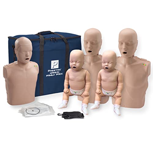 Prestan Family Pack of CPR Manikins (2 Adult, 1 Child, 2 Infant) Medium Skin with Rate Monitors, PP-FM-500M-MS