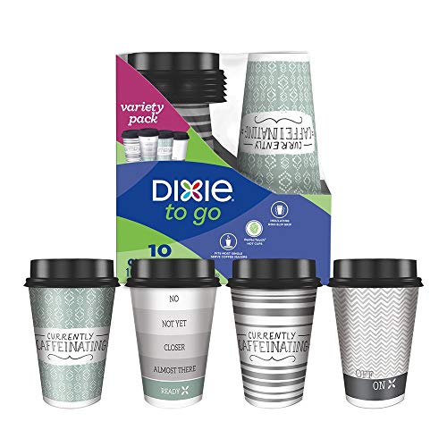 Dixie To Go Coffee Cups and Lids, 16 Oz, 10 Count, Assorted Designs, Insulated Hot Beverage Cups & Lids