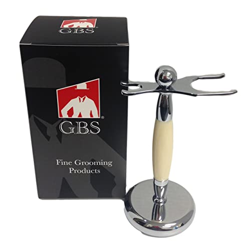 G.B.S 6″ Tall Dual Stand for Razor & Brush- Professional Deluxe Stand- Prolongs Your Brush & Razor Life– Durable Shaving Brush Stand Made of Chrome with Weighted Base Faux Ivory Will Fit Most Tools!