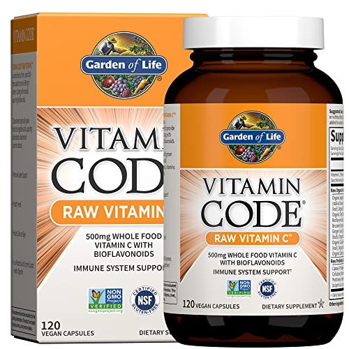 Garden of Life Vitamin C – Vitamin Code Raw Vitamin C – 120 Vegan Capsules, 500mg Whole Food Vitamin C with Bioflavonoids, Fruits & Veggies, Probiotics, Gluten Free Vitamin C Supplements for Adults