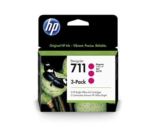 HP 711 Magenta 29-ml 3-Pack Genuine Ink Cartridges (CZ135A) for DesignJet T530, T525, T520, T130, T125, T120 & T100 Large Format Plotter Printers