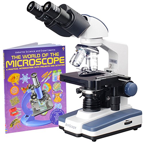 AmScope B120B-WM Siedentopf Binocular Compound Microscope, 40X-2000X Magnification, Brightfield, LED Illumination, Abbe Condenser, Double-Layer Mechanical Stage, Includes Book