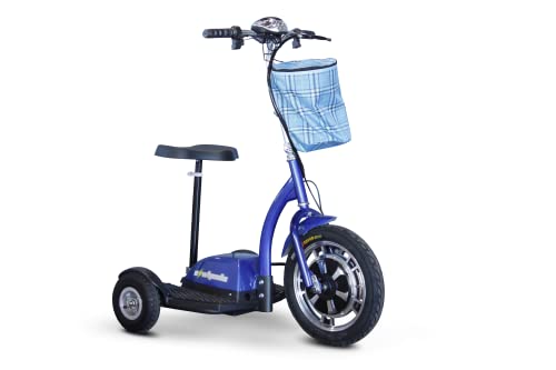 EWheels EW-18 Stand N Ride Rechargeable Electric Recreational Mobility Scooter with Brushless Hub Motor and Carry Basket15 Miles Per Hour Blue