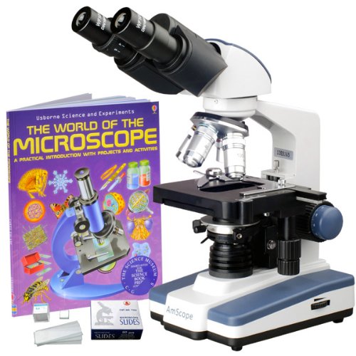 AmScope B120B-WM-BS Siedentopf Binocular Compound Microscope, 40X-2000X Magnification, Brightfield, LED Illumination, Abbe Condenser, Double-Layer Mechanical Stage, Includes Book and Blank Slides