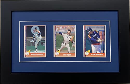 Trading Card Frame for 3 Trading Cards with Dark Blue (White Trim) Matting and Black Frame