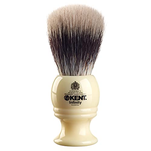 Kent INF1 Infinity Ultra-Soft Silvertex Bristles Shaving Brush Synthetic Bristles Crimped to Emulate Real Badger Bristle for Ultimate Shave Experience Perfect Lather for Shave Cream and Shaving Soap