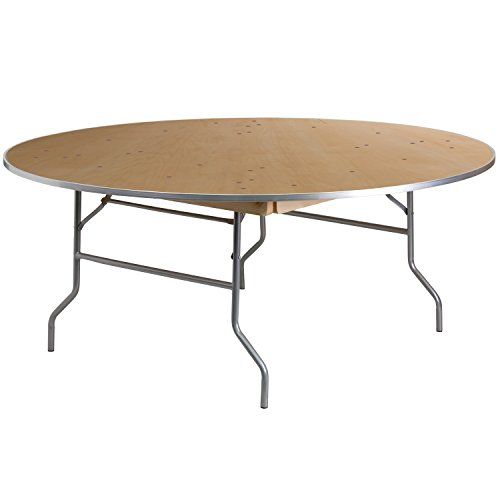 Flash Furniture 6-Foot Round HEAVY DUTY Birchwood Folding Banquet Table with METAL Edges