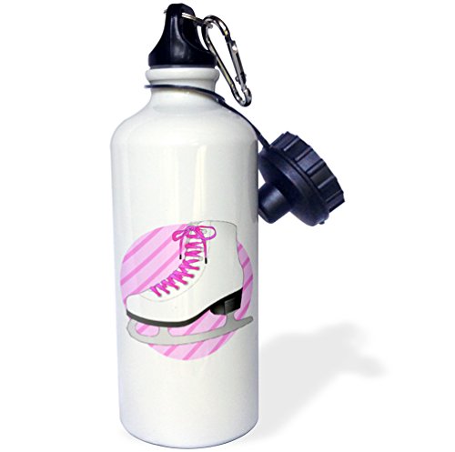 3dRose Figure Skating Gifts-Pink Ice Skate on Stripes Sports Water Bottle, 21 oz, White
