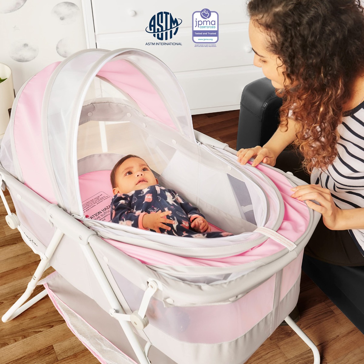 Dream On Me Karley Bassinet in Grey and Pink | The Storepaperoomates Retail Market - Fast Affordable Shopping