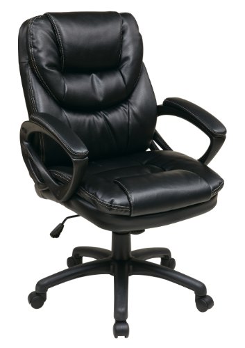Office Star FL Series Faux Leather Manager’s Adjustable Office Chair with Lumbar Support and Padded Arms, Black