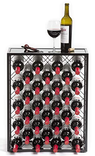 Mango Steam 32 Bottle Wine Rack with Glass Table Top Free Standing, Black