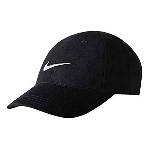 Nike Youth’s Embroidered Swoosh Logo Cotton Baseball Cap (Black with Embroidered White Signature Swoosh Logo, 4/7-Toddler)