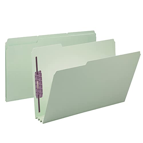 Smead® Pressboard Fastener Folders With SafeSHIELD® Fasteners, 3″ Expansion, Legal Size, 100% Recycled, Gray/Green, Box