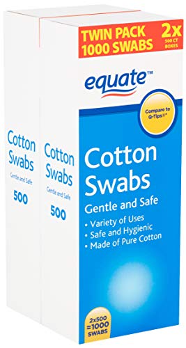 Equate Cotton Swabs Twin Pack, 1000 Count (2X 500 Count) – 1 Pack (for Ears, Beauty, Makeup, Babies, Dogs, Pets, Auto Detailing, Cleaning, and More)