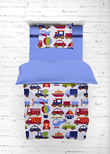Bacati – 100% Cotton Percale Breathable Fabrics Nap Mat with Pillow for Toddler Boys, Measures 50 x 20 x 1.5 Inches, Ideal for Daycare and Preschool, BPA-Free (Transportation, Blue/Multi) | The Storepaperoomates Retail Market - Fast Affordable Shopping