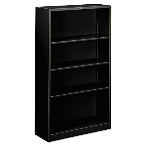 HON Metal Bookcase – 34.5″ x 12.62″ x 59″ – Steel – 4 x Shelf(ves) – Rust Resistant, Heavy Duty – Black