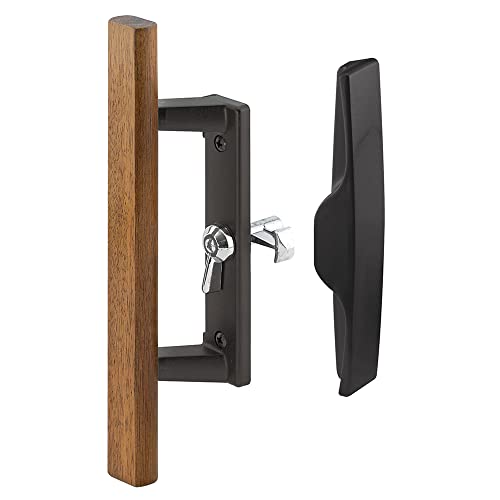 Prime-Line C 1259 Sliding Glass Door Handle Set, 3-15/16 inch, Diecast and Wood, Hook Style, Internal Lock,Black/Wood