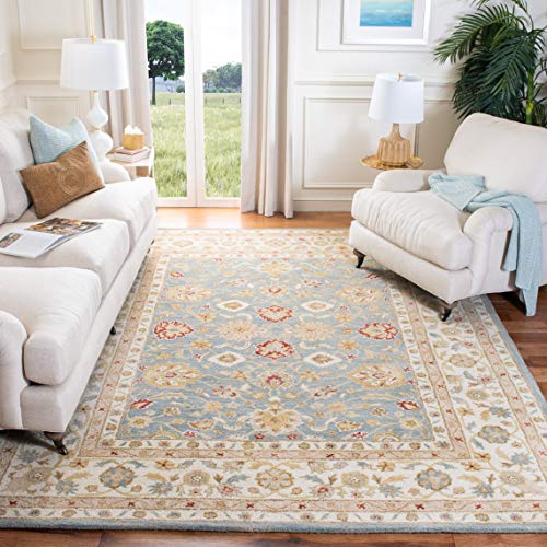SAFAVIEH Antiquity Collection 6′ Square Grey Blue / Beige AT822A Handmade Traditional Oriental Premium Wool Area Rug