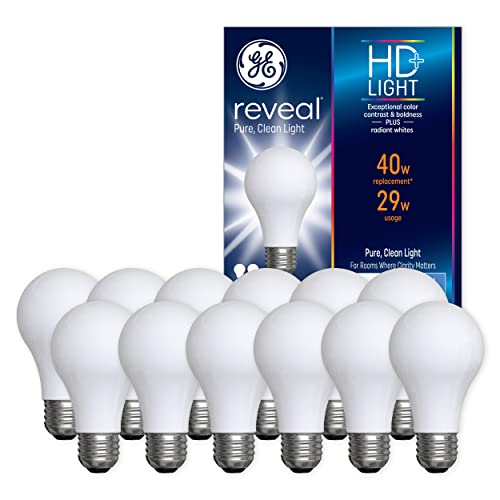 GE Reveal Light Bulbs, HD Light, 29 Watt (40 Watt Equivalent) A19 General Purpose Light Bulbs, Medium Base (12 Pack)