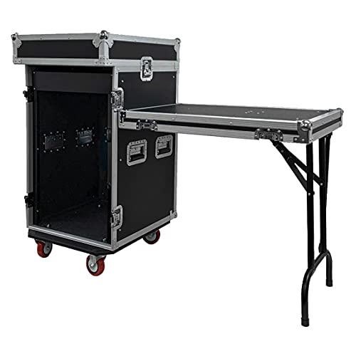 Seismic Audio Speakers 16 Space Rack Case with 10 Space Slant Mixer Top and DJ Work Table, PA/DJ Pro Audio Road Case