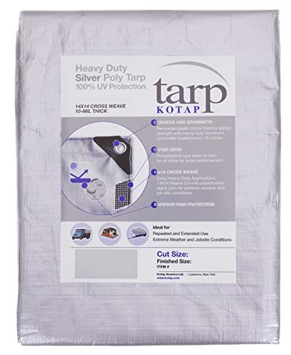 Kotap TRS-2424 Multi-Use, Waterproof Heavy-Duty Protection/Coverage Tarp, Superior Weave for Greater Longevity, 10-mil, Size: 24′ X 24′, Silver