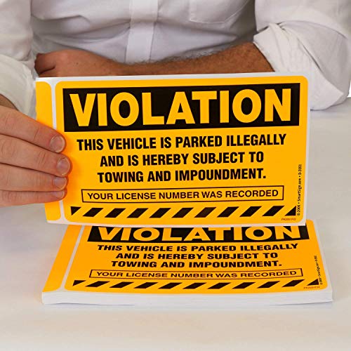 SmartSign (Pack of 50) 5 x 8 inch “Violation – Vehicle Illegally Parked, Subject to Towing/Impoundment” Parking Violation Stickers with Permanent Adhesive, 4.5 mil Paper, Fluorescent Orange and Black | The Storepaperoomates Retail Market - Fast Affordable Shopping