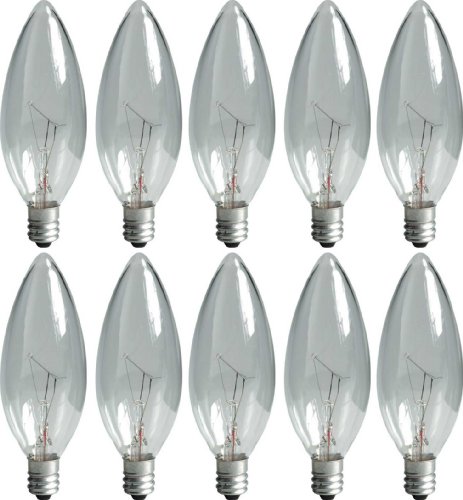 GE Crystal Clear Blunt Tip Decorative Light Bulb, 15 Watts, Candelabra Base, 10-Pack