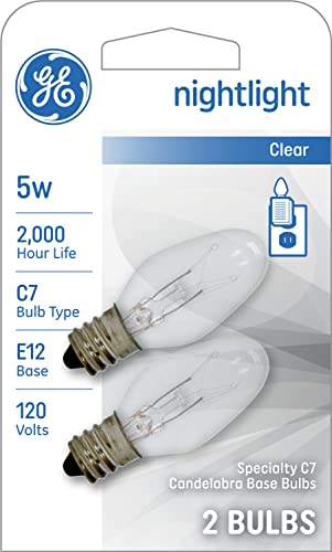 GE Night Light Bulbs, 5 Watt, C7 Light Bulbs, Candelabra Base (24 Pack)