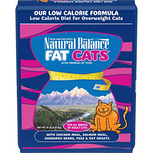 Natural Balance Fat Cats Chicken Meal, Salmon Meal, Garbanzo Beans, Peas & Oat Groats Cat Food, Low-Calorie Dry Cat Food for Overweight Adult Cats, 15-lb. Bag