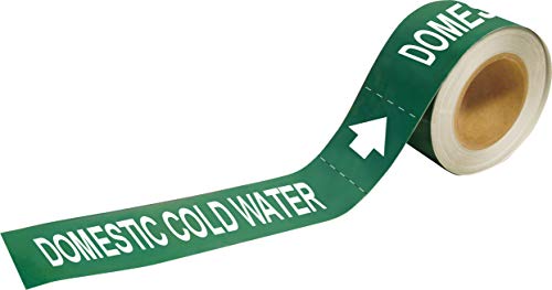 Brady 20425 Economy Pipe Markers-To-Go, B-736, 1″ Height X 8″ Width, White On Green Self-Sticking – Plastic Film, Legend “Domestic Cold Water”