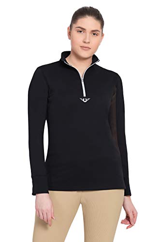 TuffRider Women’s Ventilated Technical Long Sleeve Sport Shirt with Mesh, Black, Small
