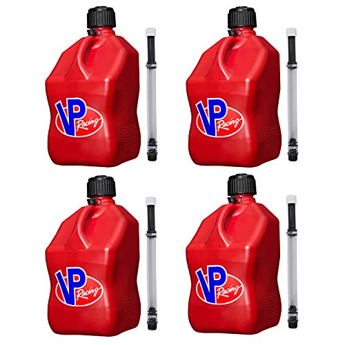 VP Racing Fuels 35160 Motorsport 5 Gallon Square Plastic Utility Jug Red w/ 14 Inch Deluxe Hose (4 Pack)