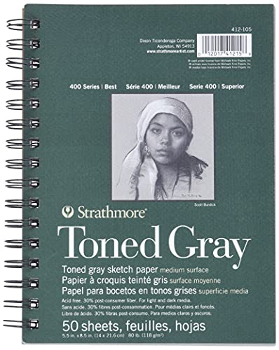 Strathmore Toned Sketch Spiral Paper Pad 5.5″”X8.5″”-Gray 50 Sheets -400 Series Sketch