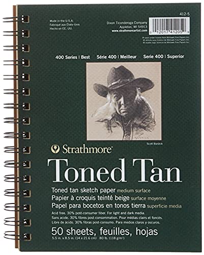 Strathmore Toned Sketch Spiral Paper Pad 5.5″X8.5″-Tan 50 Sheets -412500