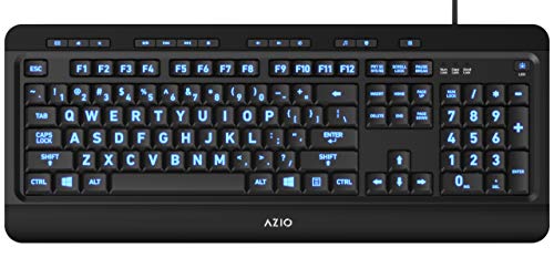 Azio Large Print Keyboard – USB Computer Keyboard with 3 Interchangeable Backlight Colors (KB505U)