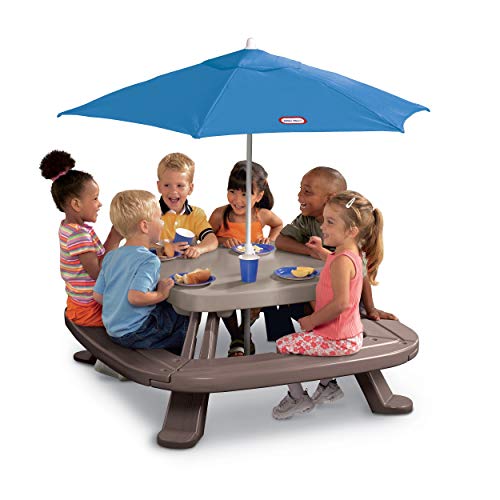 Little Tikes Fold ‘n Store Picnic Table with Market Umbrella, Brown (632433M)