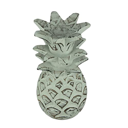 Chesapeake Bay LTD. Distressed White Carved Wood Tropical Pineapple Decor Statue